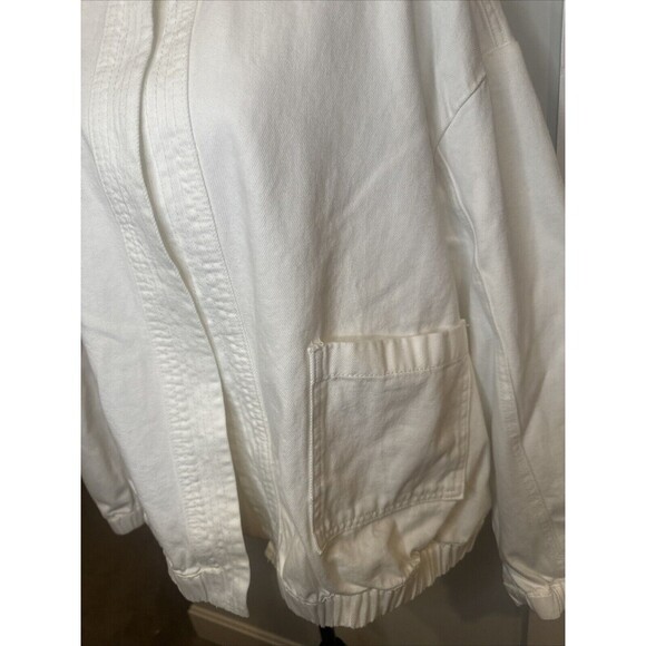 Grade & Gather Women’s Boxy WHITE Stitched Open Front Denim Jacket  Sz L - Picture 4 of 10